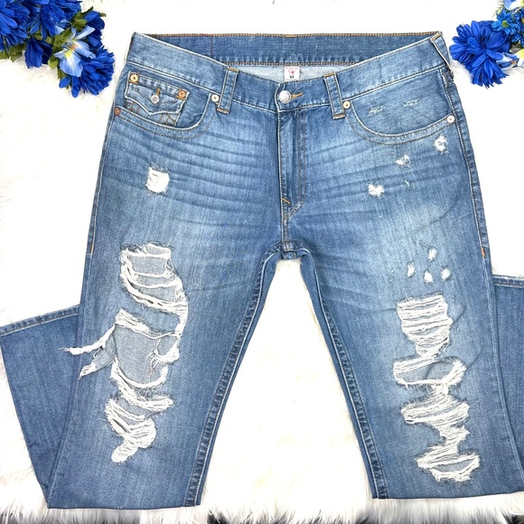 True Religion Other - •|•TRUE RELIGION•| 'Straight' Leg Flap Pocket Distressed Jeans 40x33